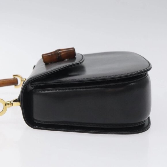 GUCCI Bamboo Hand Bag Leather Black Gold 000 46 0188 Auth 122152 - Picture 5 of 16